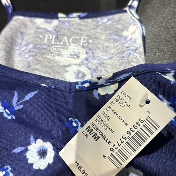 PLACE Spaghetti Strap, floral print, navy blue summer dress - Picture 9 of 10